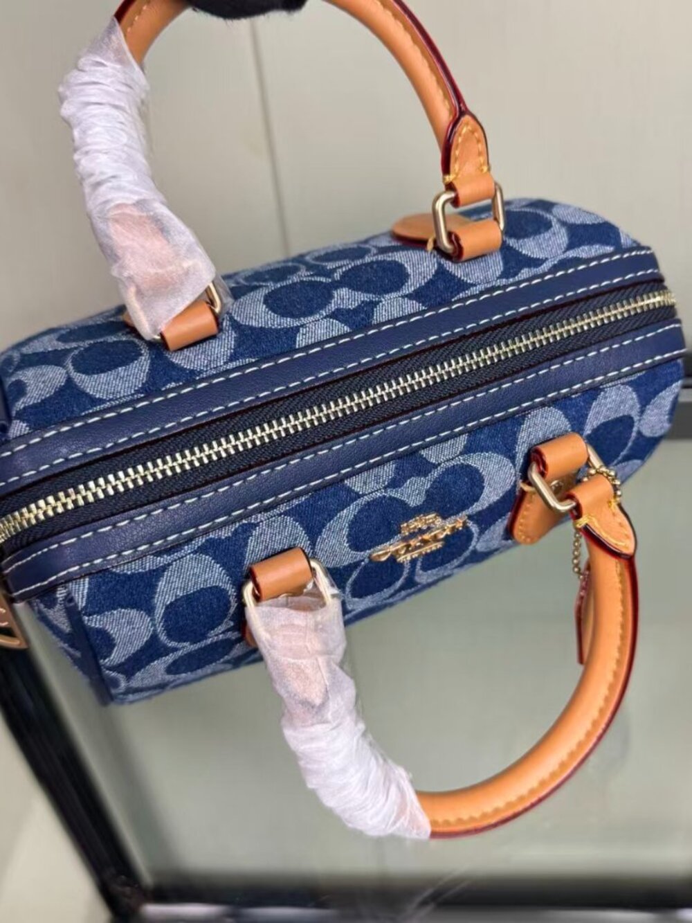Coach Denim Mini Rowan Satchel with Signature Logo - Picture 3 of 7